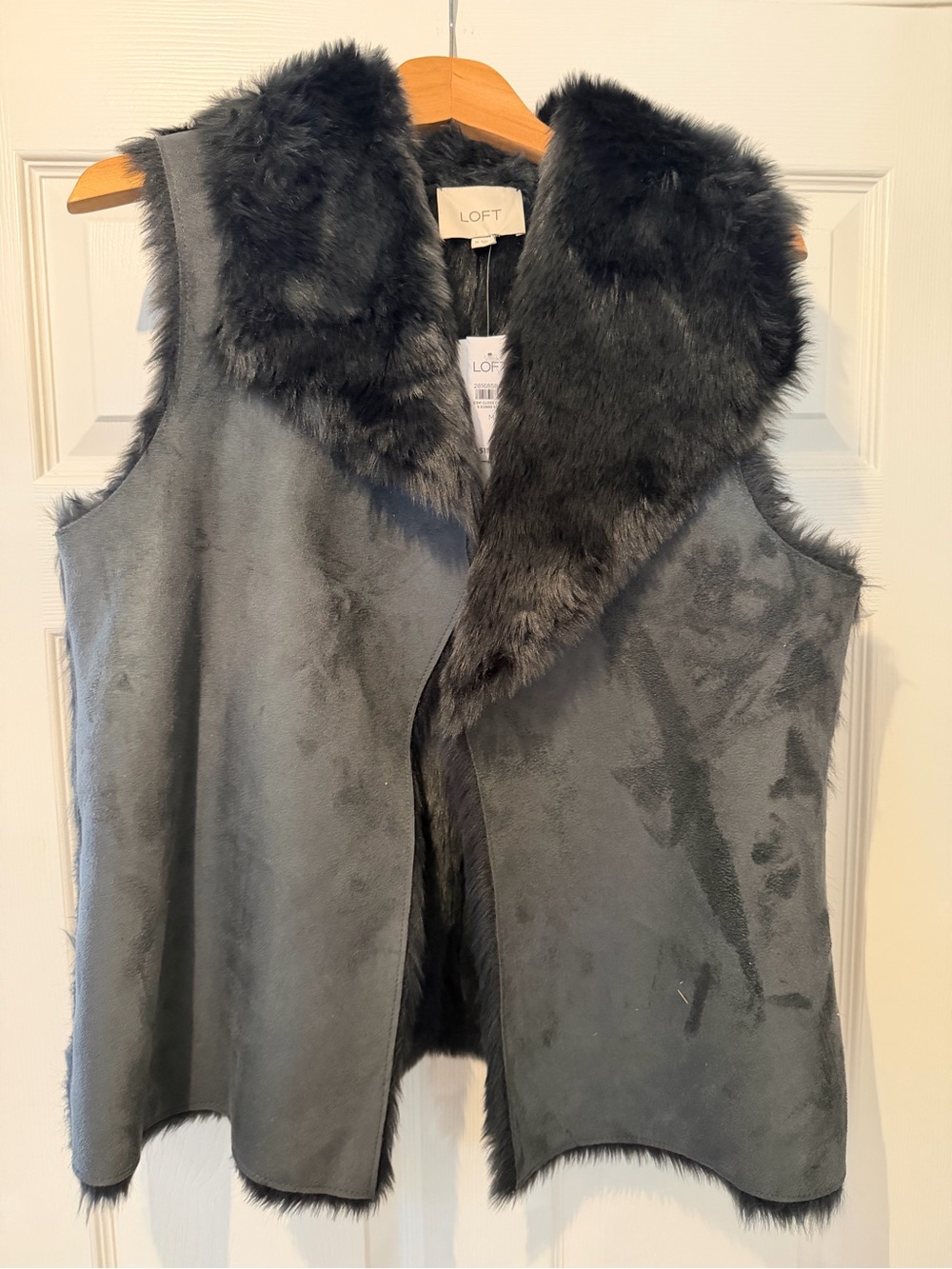 LOFT Charcoal Faux Fur Trim Vest